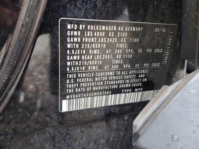 WVGAV7AX0GW597664 - 2016 VOLKSWAGEN TIGUAN S BLACK photo 13