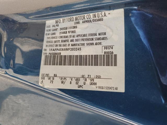 1FAFP45X4WF203245 - 1998 FORD MUSTANG GT BLUE photo 12