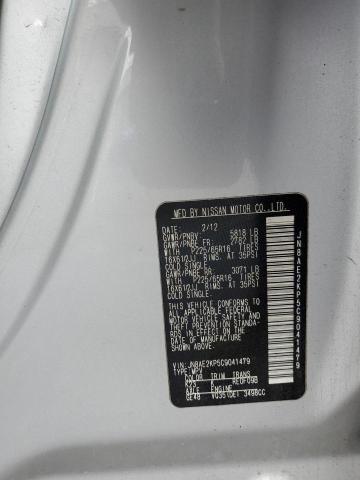 JN8AE2KP5C9041479 - 2012 NISSAN QUEST S SILVER photo 13