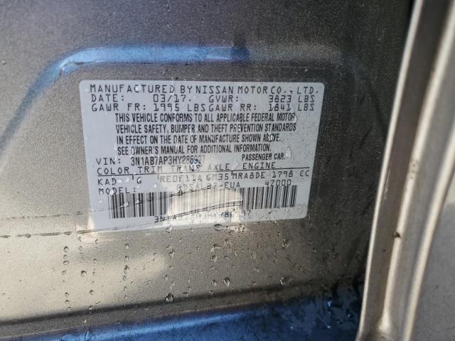 3N1AB7AP3HY286997 - 2017 NISSAN SENTRA S GRAY photo 12