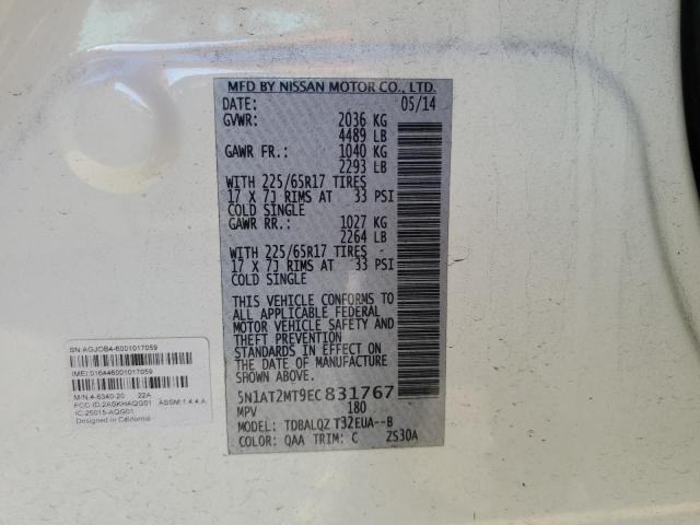 5N1AT2MT9EC831767 - 2014 NISSAN ROGUE S WHITE photo 13