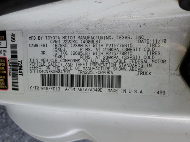 5TFTX4CN7BX004399 - 2011 TOYOTA TACOMA ACCESS CAB თეთრი ფოტო 12