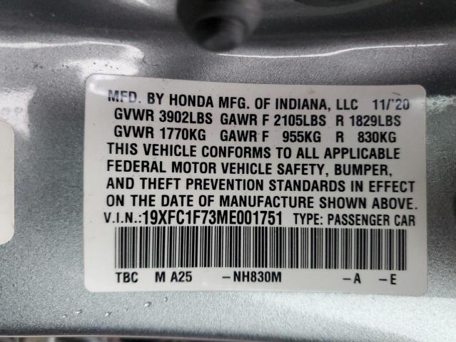 19XFC1F73ME001751 - 2021 HONDA CIVIC EXL ვერცხლისფერი ფოტო 12