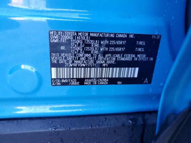 2T3W1RFV5MW117511 - 2021 TOYOTA RAV4 XLE BLUE photo 14