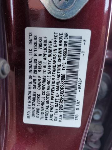 19XFB2F5XDE238986 - 2013 HONDA CIVIC LX BURGUNDY photo 12