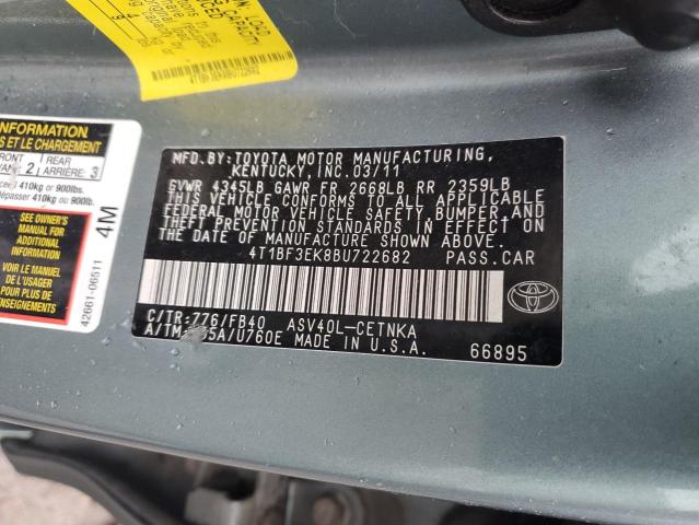 4T1BF3EK8BU722682 - 2011 TOYOTA CAMRY BASE TEAL photo 12