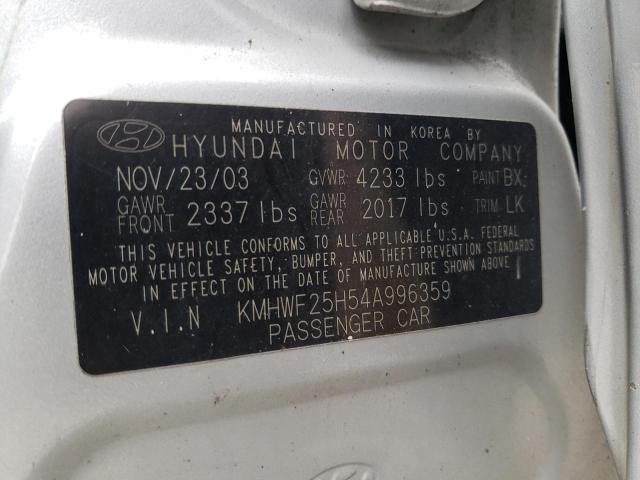 KMHWF25H54A996359 - 2004 HYUNDAI SONATA GL SILVER photo 12