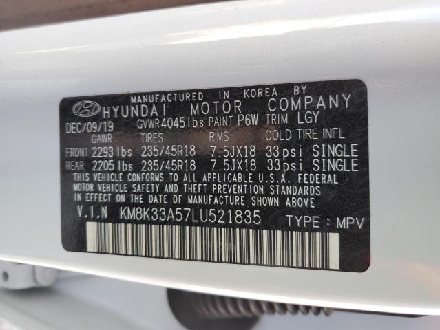 KM8K33A57LU521835 - 2020 HYUNDAI KONA LIMITED WHITE photo 12