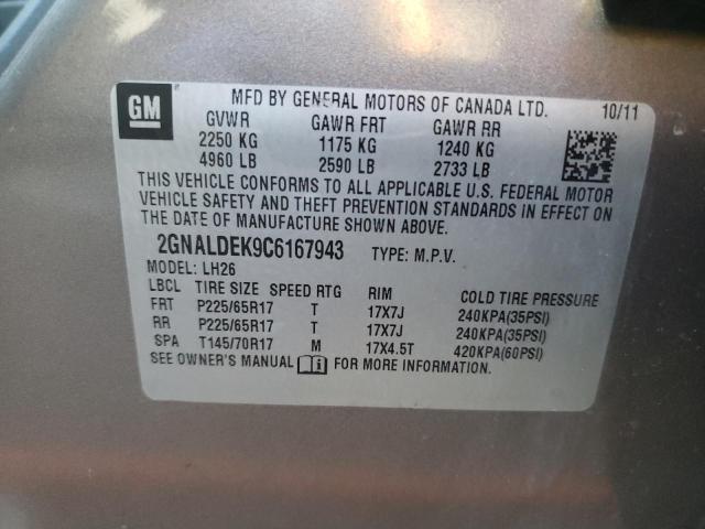 2GNALDEK9C6167943 - 2012 CHEVROLET EQUINOX LT GRAY photo 13