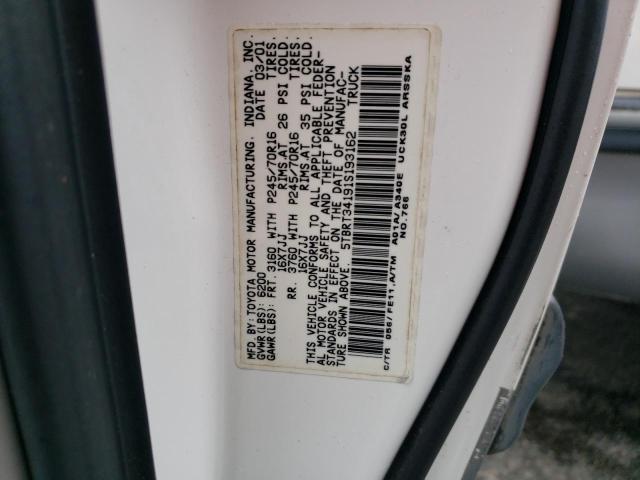 5TBRT34191S193162 - 2001 TOYOTA TUNDRA ACCESS CAB თეთრი ფოტო 12