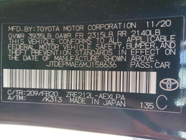 JTDEPMAE6MJ158636 - 2021 TOYOTA COROLLA LE BLACK photo 13