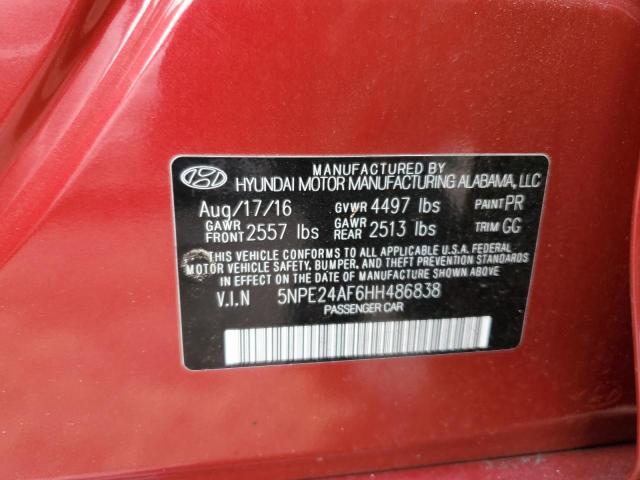 5NPE24AF6HH486838 - 2017 HYUNDAI SONATA SE BURGUNDY photo 12