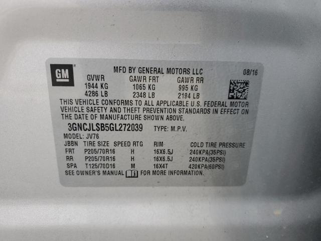 3GNCJLSB5GL272039 - 2016 CHEVROLET TRAX 1LT فضي صورة 13