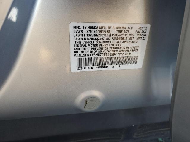 5FNYF3H57CB040987 - 2012 HONDA PILOT EXL SILVER photo 13