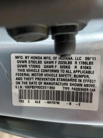 19XFB2F80CE011850 - 2012 HONDA CIVIC EX BLUE photo 12