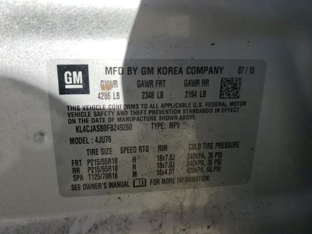 KL4CJASB0FB249260 - 2015 BUICK ENCORE GRAY photo 12