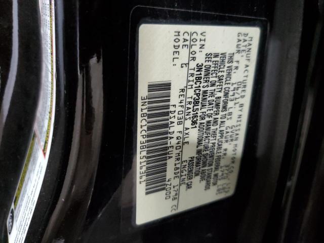 3N1BC1CP3BL516361 - 2011 NISSAN VERSA S BLACK photo 12