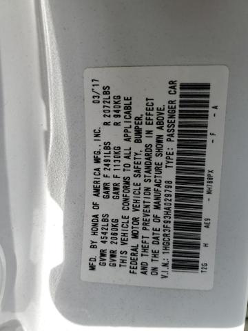 1HGCR3F93HA029798 - 2017 HONDA ACCORD TOURING WHITE photo 12