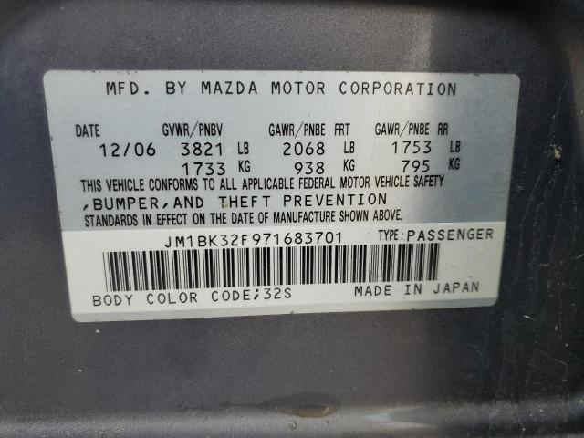 JM1BK32F971683701 - 2007 MAZDA 3 I GRAY photo 12