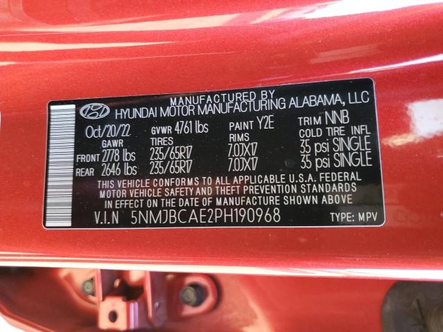 5NMJBCAE2PH190968 - 2023 HYUNDAI TUCSON SEL RED photo 12