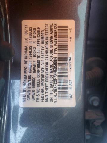 19XFC2F7XHE059884 - 2017 HONDA CIVIC EX GRAY photo 12