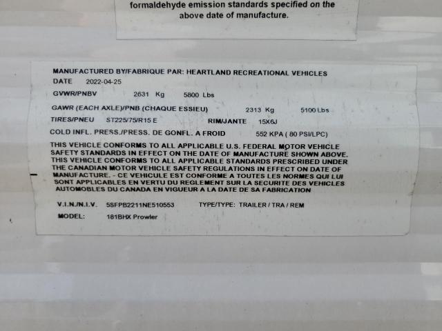 5SFPB2211NE510553 - 2022 HEARTLAND PROWLER Blanco foto 10