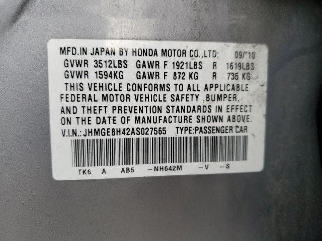 JHMGE8H42AS027565 - 2010 HONDA FIT SPORT SILVER photo 12