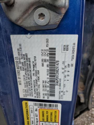 3FA6P0H72HR291478 - 2017 FORD FUSION SE BLUE photo 12