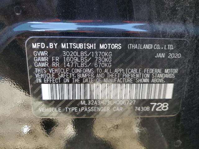 ML32A3HJ3LH006727 - 2020 MITSUBISHI MIRAGE ES BLACK photo 12