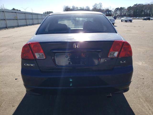 2HGES16525H605425 - 2005 HONDA CIVIC LX BLUE photo 6