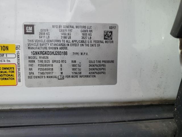 1GNKRGKD3HJ283188 - 2017 CHEVROLET TRAVERSE LT 白色 照片 14