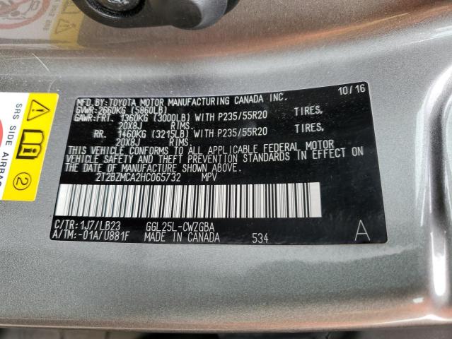 2T2BZMCA2HC065732 - 2017 LEXUS RX 350 BASE ნაცრისფერი ფოტო 13