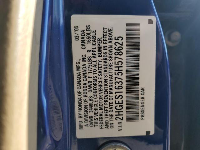 2HGES16375H578625 - 2005 HONDA CIVIC DX VP 蓝色 照片 12
