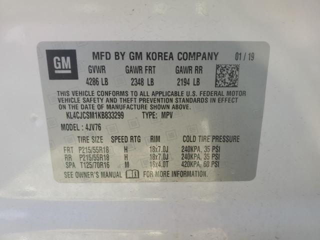 KL4CJCSM1KB833299 - 2019 BUICK ENCORE ESSENCE WHITE photo 13