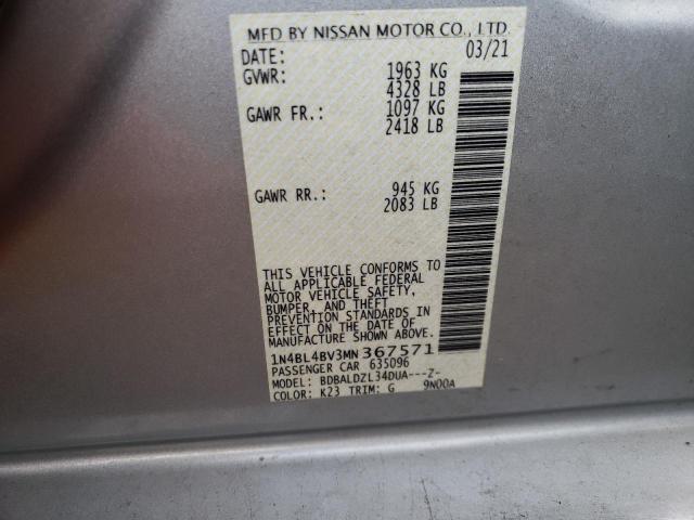 1N4BL4BV3MN367571 - 2021 NISSAN ALTIMA S SILVER photo 12