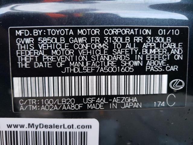 JTHDL5EF7A5001605 - 2010 LEXUS LS 460L CHARCOAL photo 13