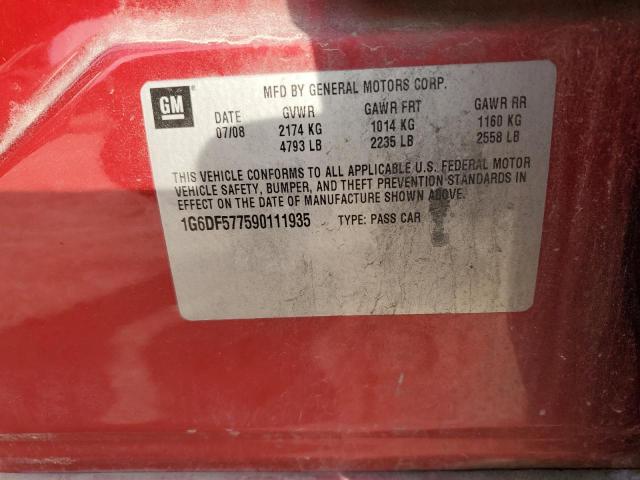 1G6DF577590111935 - 2009 CADILLAC CTS RED photo 12