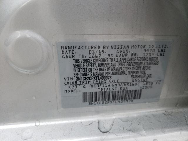 3N1CE2CPXFL409978 - 2015 NISSAN VERSA NOTE S SILVER photo 12