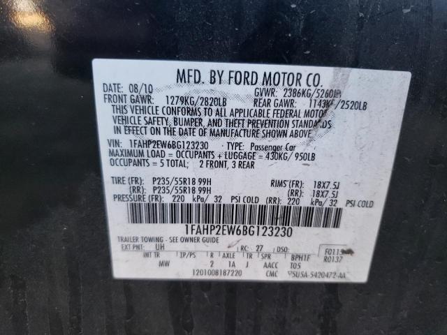 1FAHP2EW6BG123230 - 2011 FORD TAURUS SEL BLACK photo 12