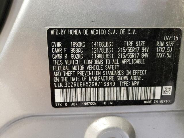 3CZRU6H52GM716849 - 2016 HONDA HR-V EX SILVER photo 12