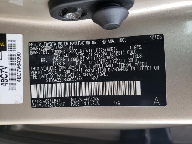 5TDBA22C86S056444 - 2006 TOYOTA SIENNA XLE GOLD photo 13