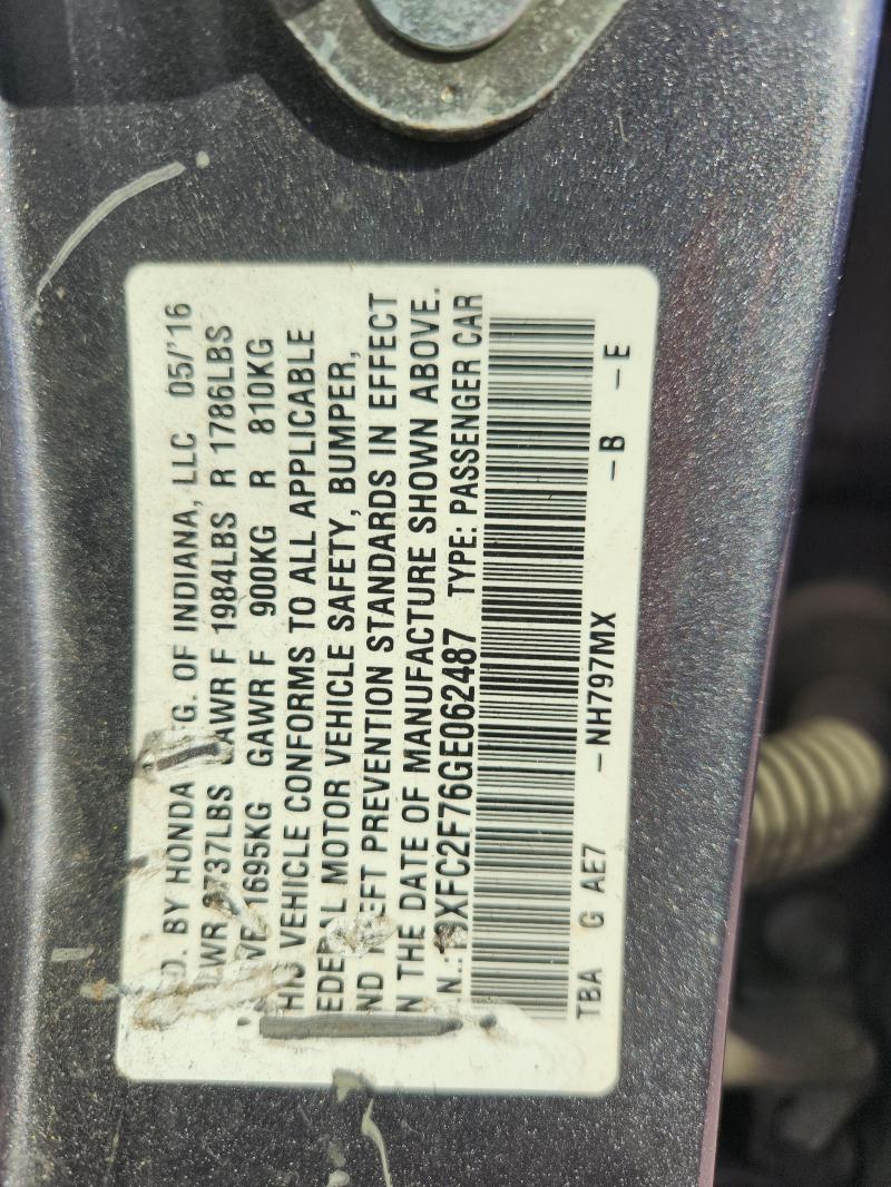 19XFC2F76GE062487 - 2016 HONDA CIVIC EX GRAY photo 13