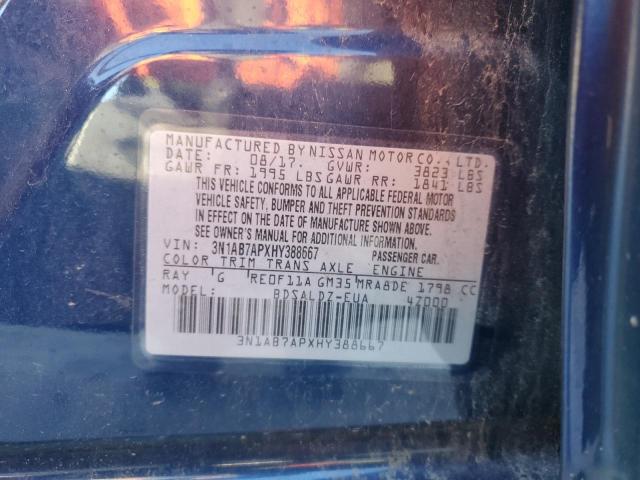 3N1AB7APXHY388667 - 2017 NISSAN SENTRA S BLUE photo 13