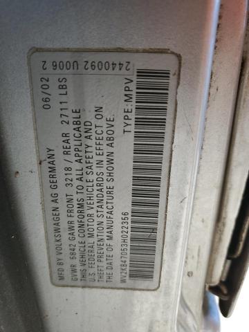 WV2KB47053H022356 - 2003 VOLKSWAGEN EUROVAN GLS GRAY photo 13