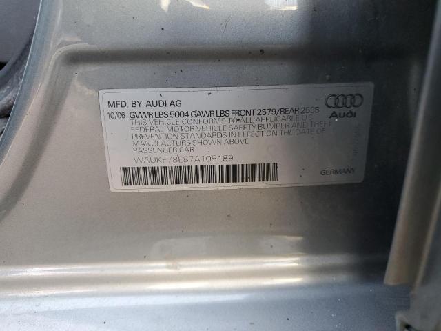 WAUKF78E87A105189 - 2007 AUDI A4 2.0T AVANT QUATTRO SILVER photo 12