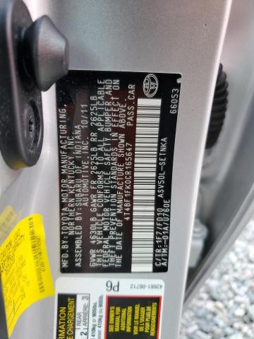 4T4BF1FK0CR165647 - 2012 TOYOTA CAMRY BASE SILVER photo 12