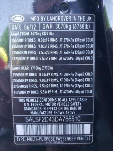 SALSF2D43DA766510 - 2014 LAND ROVER RANGE ROVE HSE BLACK photo 13