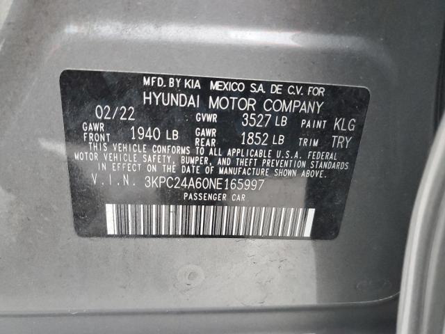 3KPC24A60NE165997 - 2022 HYUNDAI ACCENT SE GRAY photo 12