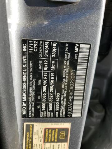 4JGDA5HBXCA022020 - 2012 MERCEDES-BENZ ML 350 4MATIC GRAY photo 13