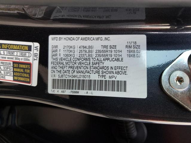 5J8TC1H34KL015015 - 2019 ACURA RDX CHARCOAL photo 12